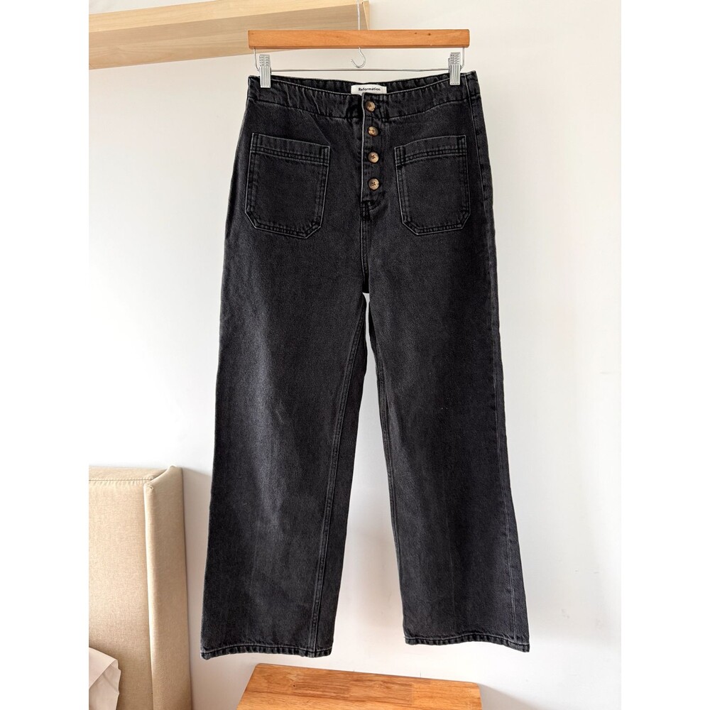 Reformation Eloise Womens High Rise Wide Leg Button Jean Siene Black Sz 29 Boho